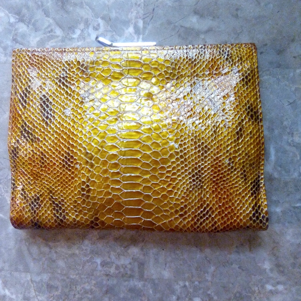 Abas Croc Python Snake Skin Embossed Gold Tone Cl… - image 2